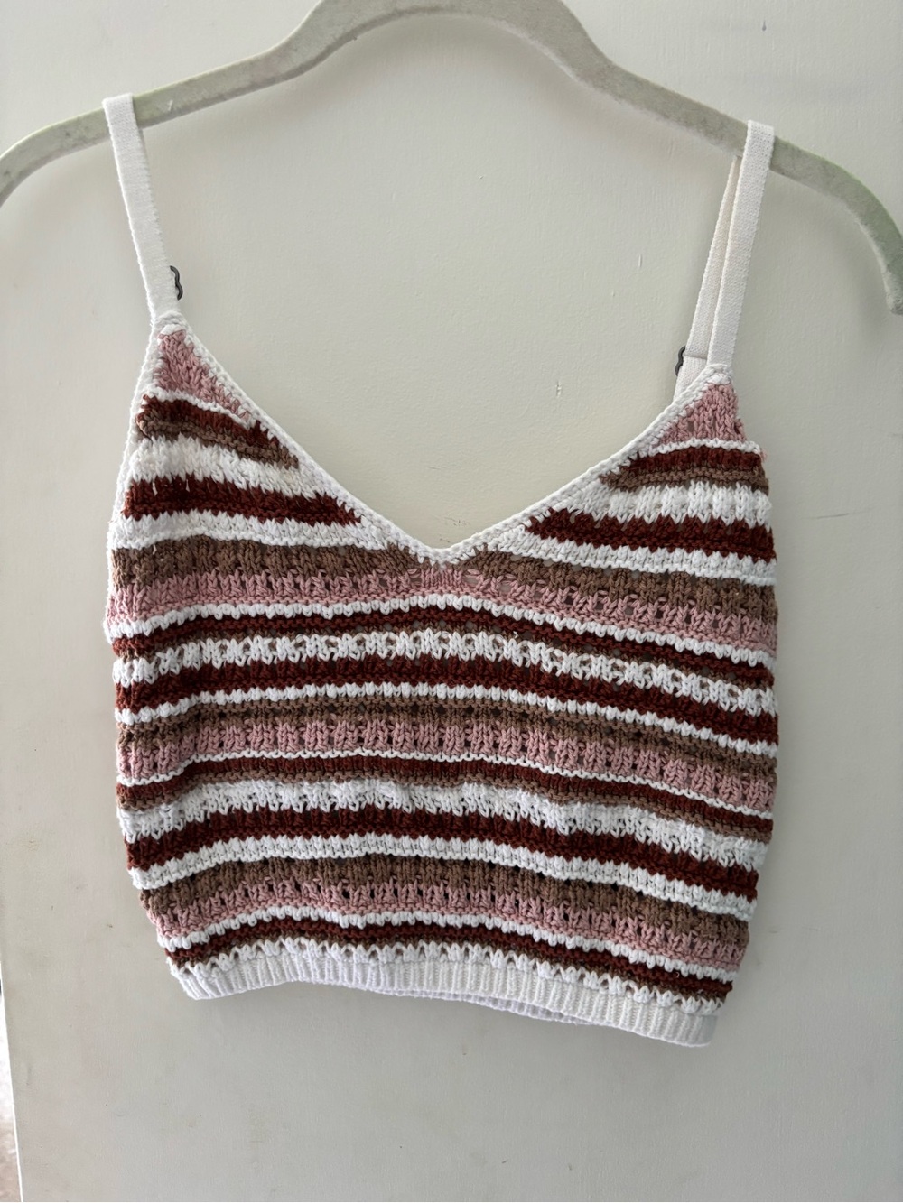 Hollister Striped Knit Crochet V-Neck Crop Tank Size S